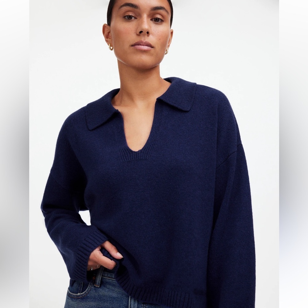 Madewell Cashmere-Wool Blend Polo Sweater Bright Cobalt Size M